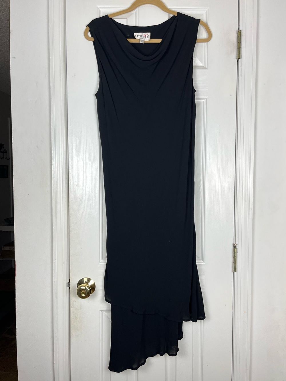 Vintage David Dart Woman 1X Black Rayon Sleeveless Layered Maxi Dress